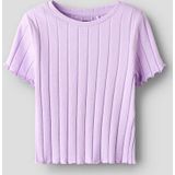 Ribtricot - T-shirt - Streep - Hoge Hals - Korte Mouwen - Cropped Fit