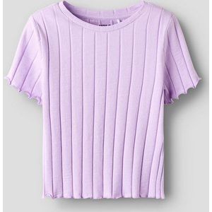 Ribtricot - T-shirt - Streep - Hoge Hals - Korte Mouwen - Cropped Fit