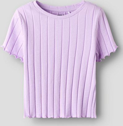 Ribtricot - T-shirt - Streep - Hoge Hals - Korte Mouwen - Cropped Fit