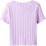 Ribtricot - T-shirt - Streep - Hoge Hals - Korte Mouwen - Cropped Fit