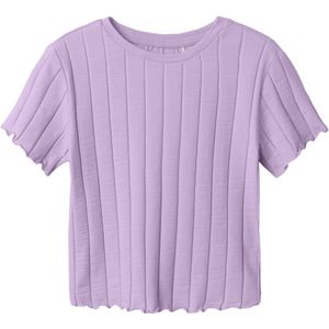 Ribtricot - T-shirt - Streep - Hoge Hals - Korte Mouwen - Cropped Fit