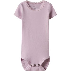 Korte Mouwen Romper - Vernieuw de Garderobe - Jersey - O-hals - Kantdetail