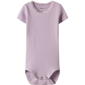 Korte Mouwen Romper - Vernieuw de Garderobe - Jersey - O-hals - Kantdetail