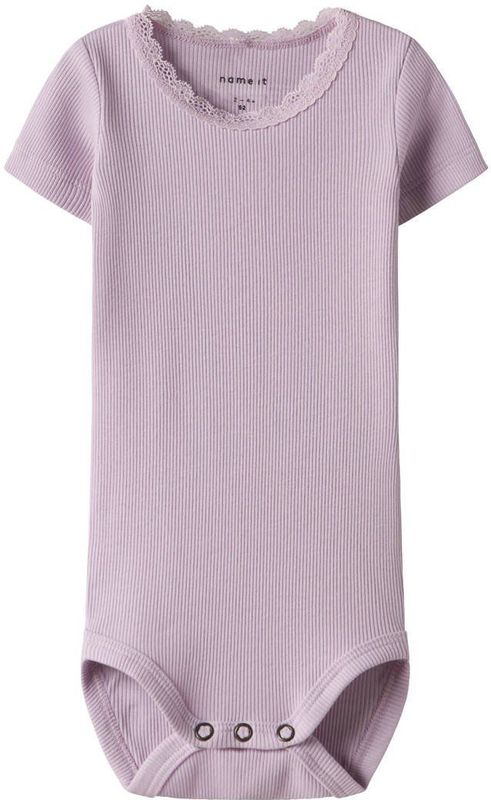 Korte Mouwen Romper - Vernieuw de Garderobe - Jersey - O-hals - Kantdetail