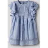 Katoen - Jurk - Lichtblauw - Korte Mouwen - Ronde Hals - Ruches