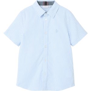 Oxford - Overhemd - Blauw/Wit - Oxford - Lange Mouwen - Geborduurd Detail