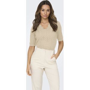 JdY - Gebreide Pullover - Beige - V-Hals - 2/4 Mouwen