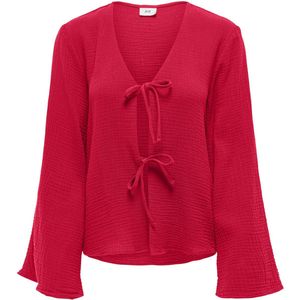 Jacqueline de Yong - Blouse - Rood - Katoen - V-hals met Strikkoorden