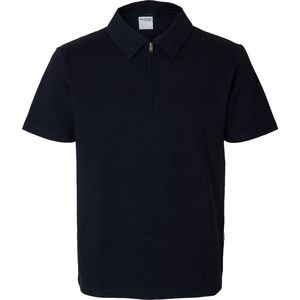 Selected Homme Heren Polo SLHSANDER SEERSUCKER ZIP regular fit Blauw S Volwassenen
