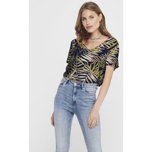 JDY - Blouse - Beige/Zwart - 100% Viscose - V-hals Korte Mouwen