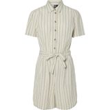 PIECES - Korte Jumpsuit - Beige - Viscose - Gestreept Motief