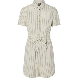 PIECES - Korte Jumpsuit - Beige - Viscose - Gestreept Motief