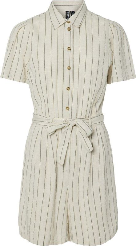 PIECES - Korte Jumpsuit - Beige - Viscose - Gestreept Motief