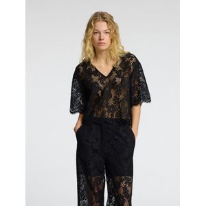 Selected Kant Cropped Top - Zwart met Mesh en Bloemenontwerp