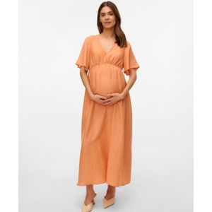 Vmmflora - Zwangerschapsjurk - Maxi Lengte - V-Hals - Korte Mouwen