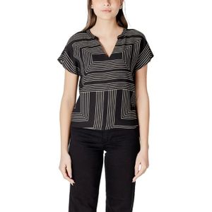Jacqueline de Yong - Geometric Pattern V-Neck T-Shirt - Zwart - Dames