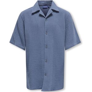 ONLY & SONS JUNIOR - Overhemd - Blauw - Katoen - Korte Mouwen