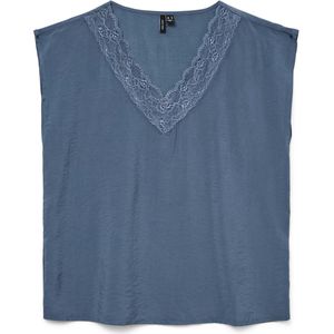 Vero Moda - VMSAFA SL V-Neck Lace Top - Kanten Top - China Blue - Zonder Sluiting