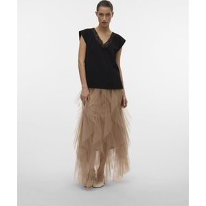 Top - V-hals - Mouwloos - Kantdetail - 85% Viscose - Zwart