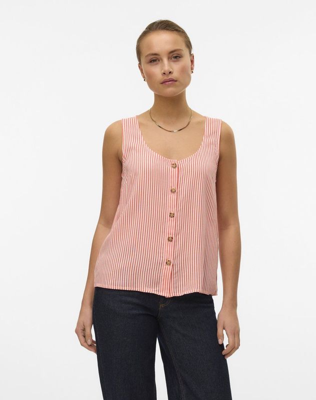 Overhemd - Weggesneden Kraag - Mouwloos - Knoopsluiting - Blauw