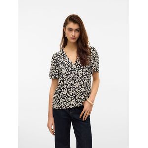 Vero Moda - VMALBA SS V-NECK SHIRT - Blouse - Zwart - Korte Mouwen