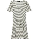 Tuniekjurk - Oatmeal - Viscose/Polyester/Linnen - V-hals, Korte Mouwen