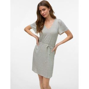 Tuniekjurk - Oatmeal - Viscose/Polyester/Linnen - V-hals, Korte Mouwen