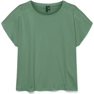 T-shirt - Kanten Detail - O-hals - Korte Mouwen - Regular Fit