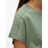 T-shirt - Kanten Detail - O-hals - Korte Mouwen - Regular Fit