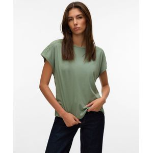 T-shirt - Kanten Detail - O-hals - Korte Mouwen - Regular Fit