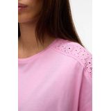 T-shirt - Kanten Detail - O-hals - Korte Mouwen - Regular Fit