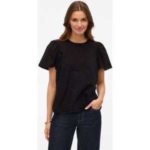 Blouse - Black - Regular Fit - Korte Mouwen - Ronde Hals