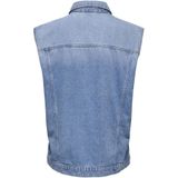 Onlmyrna - Denim Vest - Mid Wash - O-hals - Knoopsluiting - Borstzakken