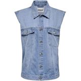 Onlmyrna - Denim Vest - Mid Wash - O-hals - Knoopsluiting - Borstzakken