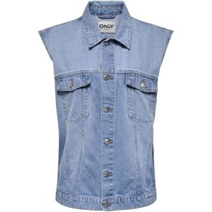 Onlmyrna - Denim Vest - Mid Wash - O-hals - Knoopsluiting - Borstzakken