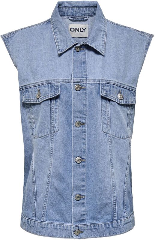 Onlmyrna - Denim Vest - Mid Wash - O-hals - Knoopsluiting - Borstzakken
