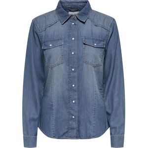 Blouse - Effen - Denim - Lange Mouw - Normale Pasvorm