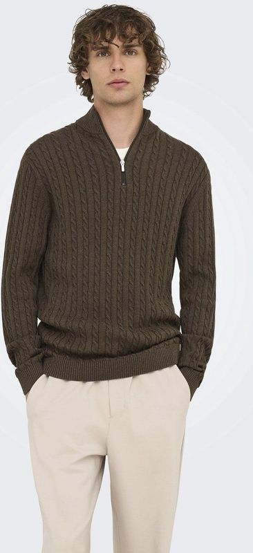 Onsloui - Gebreide Pullover - Ronde Hals - Lange Mouwen - Halve Ritssluiting - Regular Fit