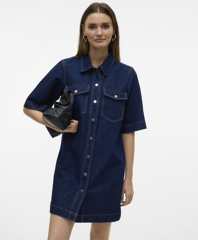 VERO MODA - VMFENJA - Denim Jurk - Mini - Dames - 2/4 Mouwen