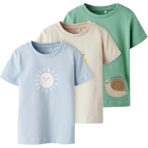 NAME IT NBMVACION 3P SS TOP BOX Jongens Top - Creme De Menthe Peyote/Celesital Blue