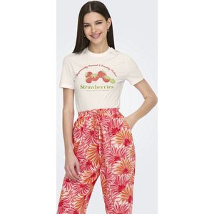 ONLY - ONLKELLY - T-shirt - Groen Rood Wit - Kwartmouw - Slanke Pasvorm