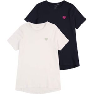 T-shirt - Glitterprint - Korte Mouwen - Loose Fit - 2-Pack