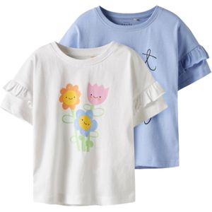 NAME IT MINI - T-shirt - Blauw-Wit - Katoen - Multipack