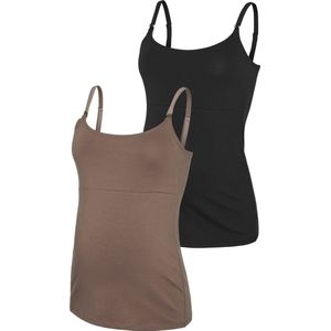 MAMALICIOUS - MLKerrie - Spaghetti Top - Cappuccino / Zwart - 2 Pack