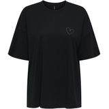 Only - Onlcarrie Life - T-shirt - Zwart/Rood - 100% Biologisch Katoen