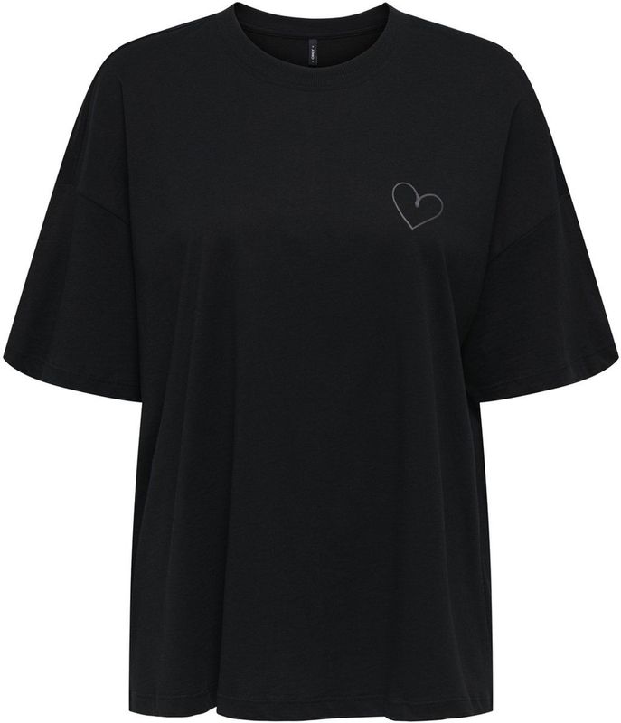 Only - Onlcarrie Life - T-shirt - Zwart/Rood - 100% Biologisch Katoen