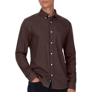 Overhemd - Donkerbruin - 100% Katoen - Slim-Fit