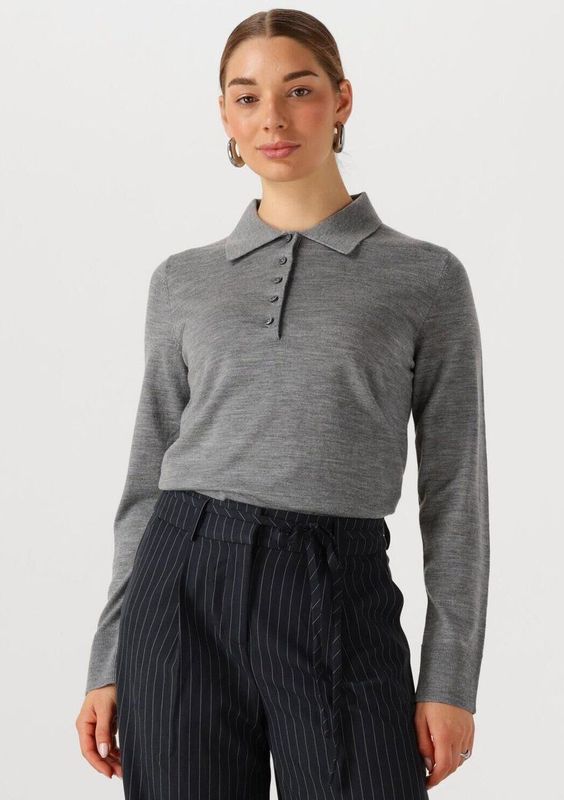 Selected - Thea - Lange Mouw Poloshirt - Gebreide Trui - Regular Fit - 100% Merinowol