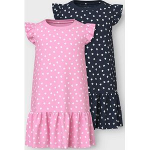 Jerseyjurken - Flare - Korte Mouw - Geribbelde Kraag - 2 Pack