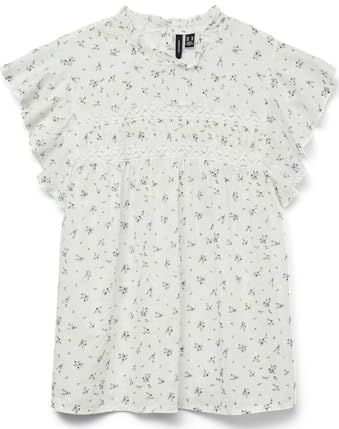 Vero Moda - Vmtrine Sl Lace Top - T-shirt - Sneeuwwit - Katoen